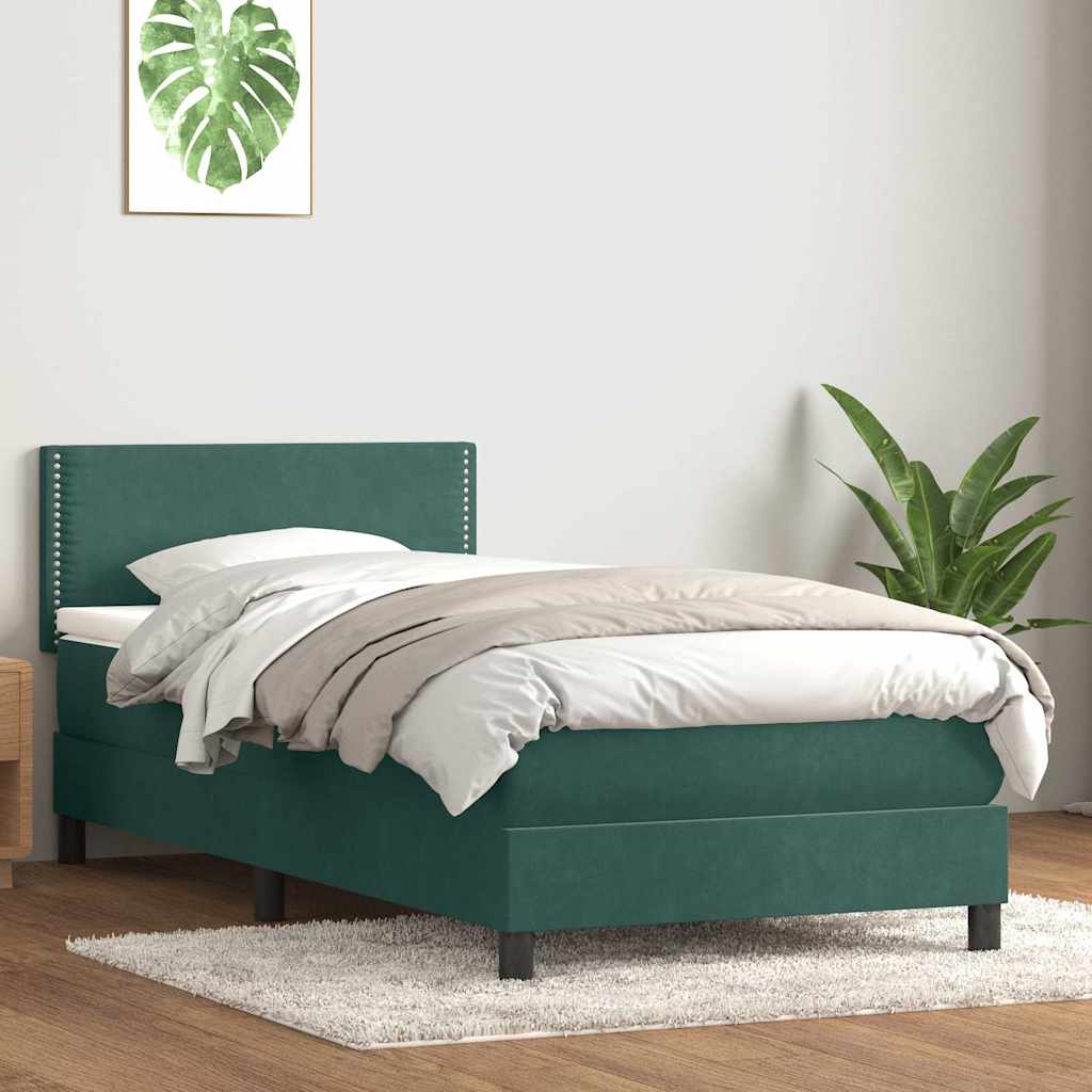 vidaXL Pat box spring cu saltea, verde închis, 80x210 cm, catifea