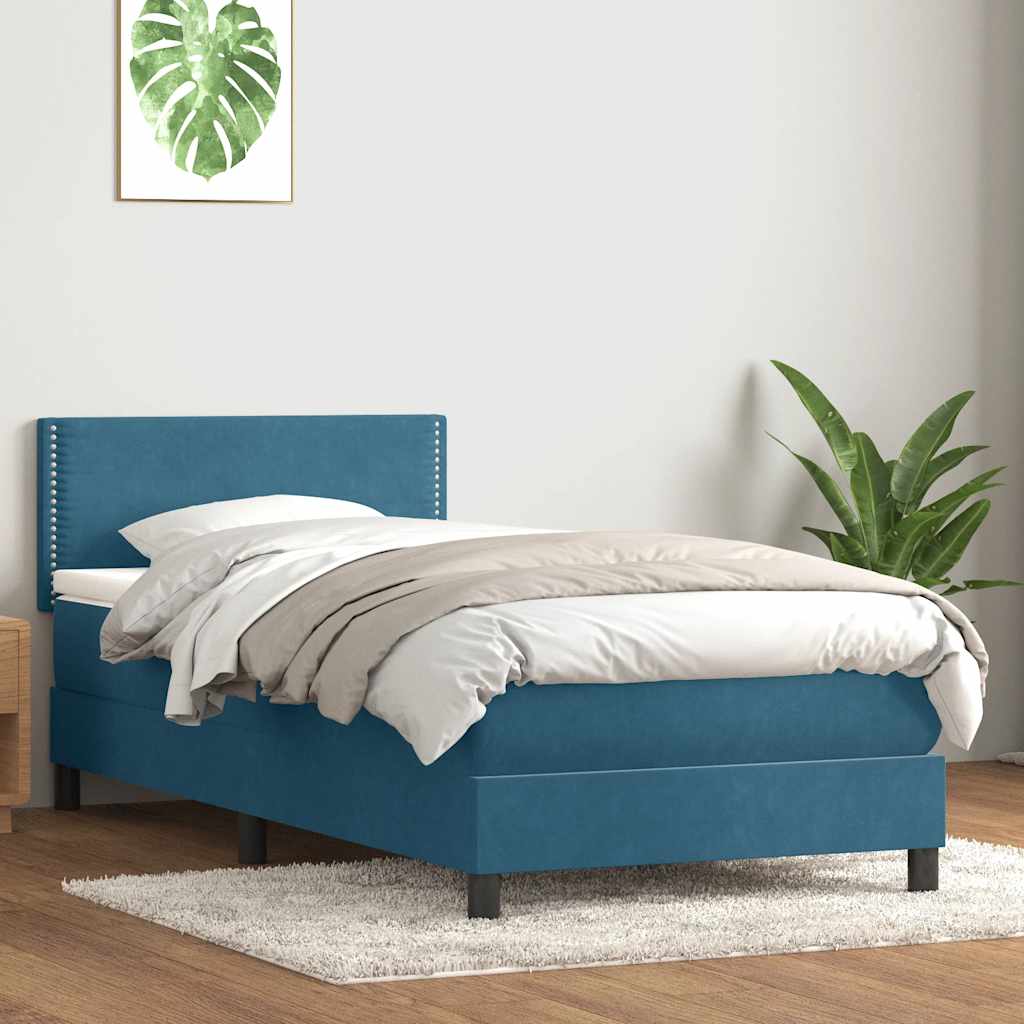 vidaXL Pat box spring cu saltea, albastru închis, 80x210 cm, catifea