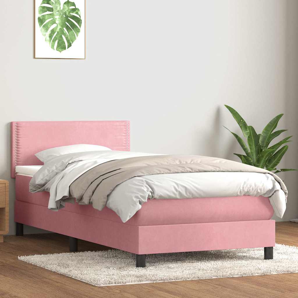 vidaXL Pat box spring cu saltea, roz, 80x210 cm, catifea