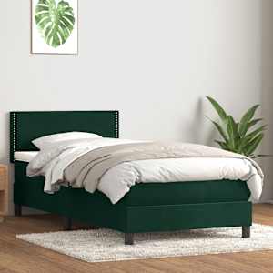 Box spring postel s matrací tmavě zelená 90x210 cm samet - obrázek 1