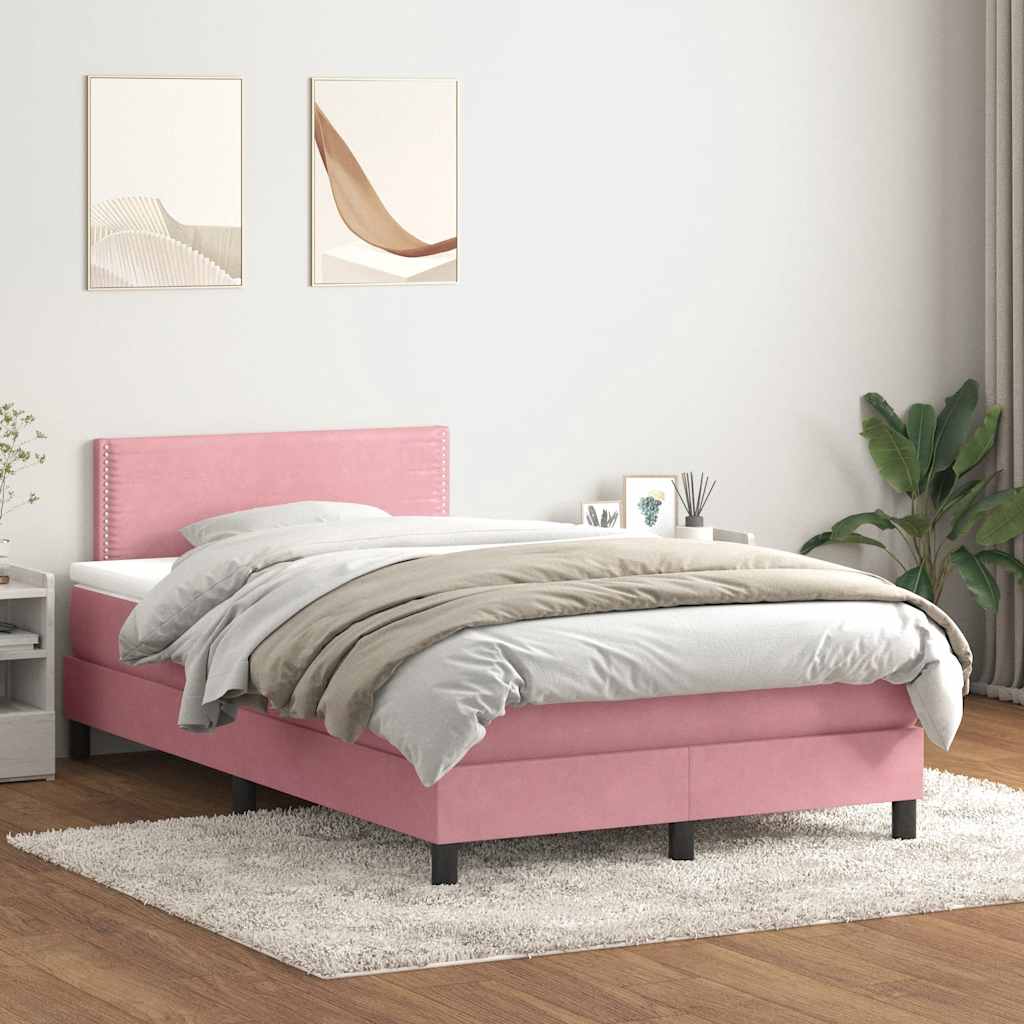 vidaXL Boxspringbett mit Matratze Rosa 120x210 cm Samt