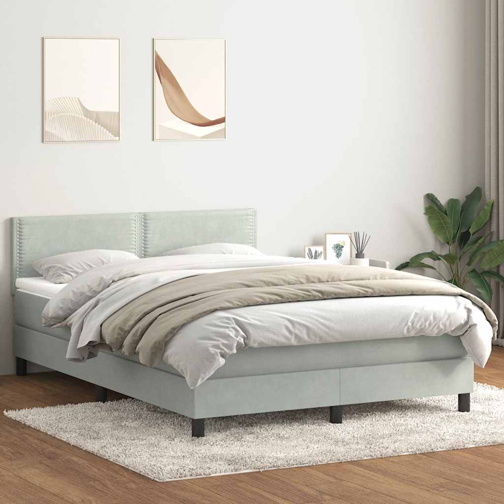 vidaXL Pat box spring cu saltea, gri deschis, 140x210 cm, catifea