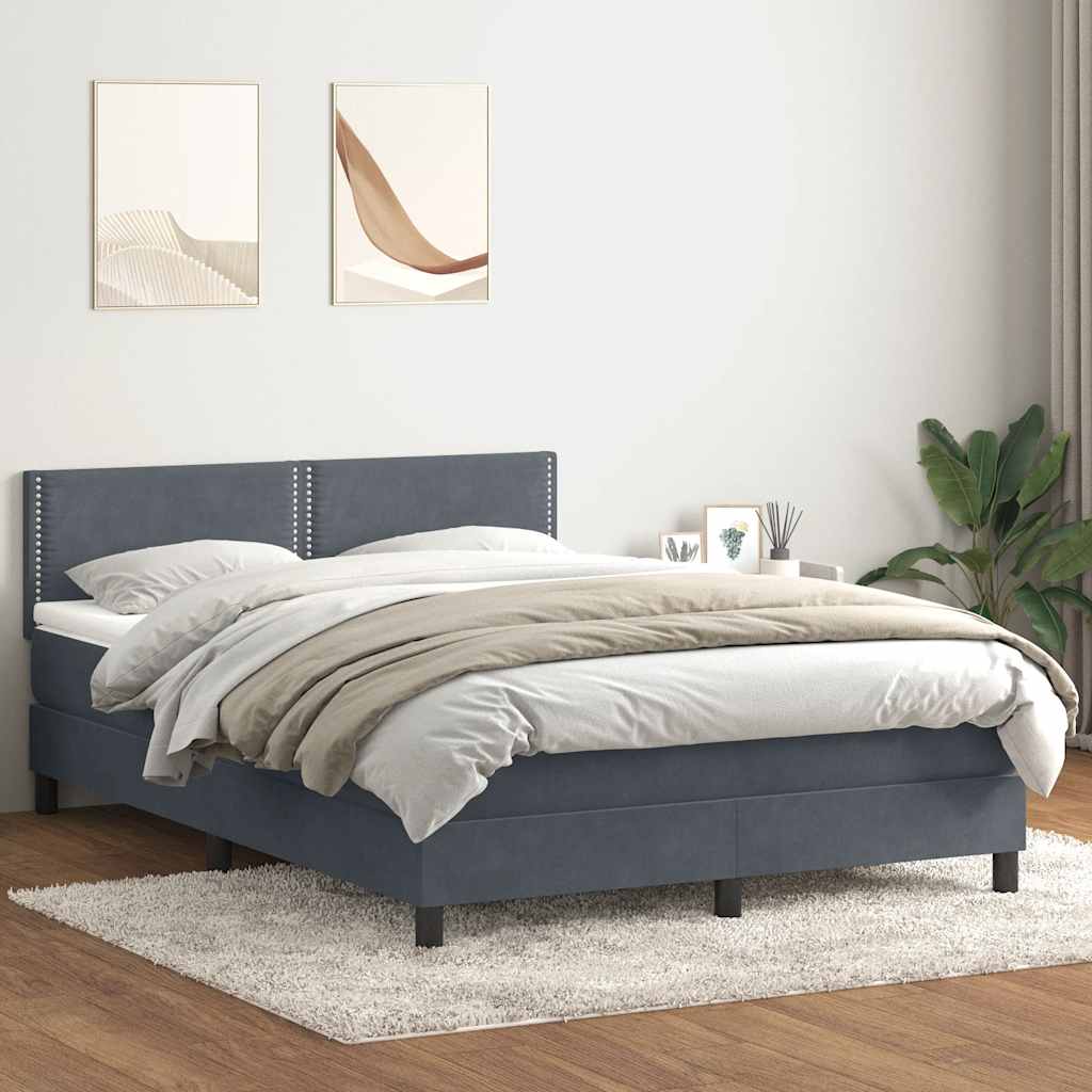 vidaXL Boxspringbett mit Matratze Dunkelgrau 140x210 cm Samt