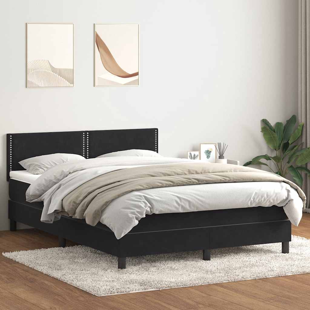 vidaXL Boxspringbett mit Matratze Schwarz 140x210 cm Samt