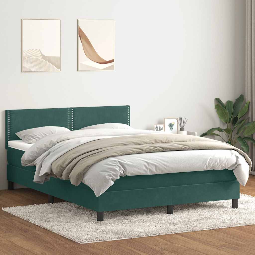 vidaXL Boxspringbett mit Matratze Dunkelgrün 140x210 cm Samt