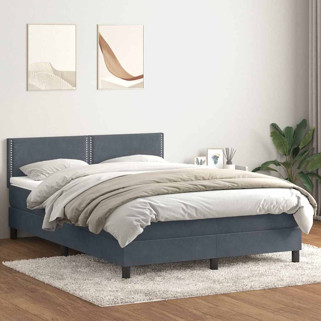 vidaXL Boxspringbett mit Matratze Dunkelgrau 160x210 cm Samt