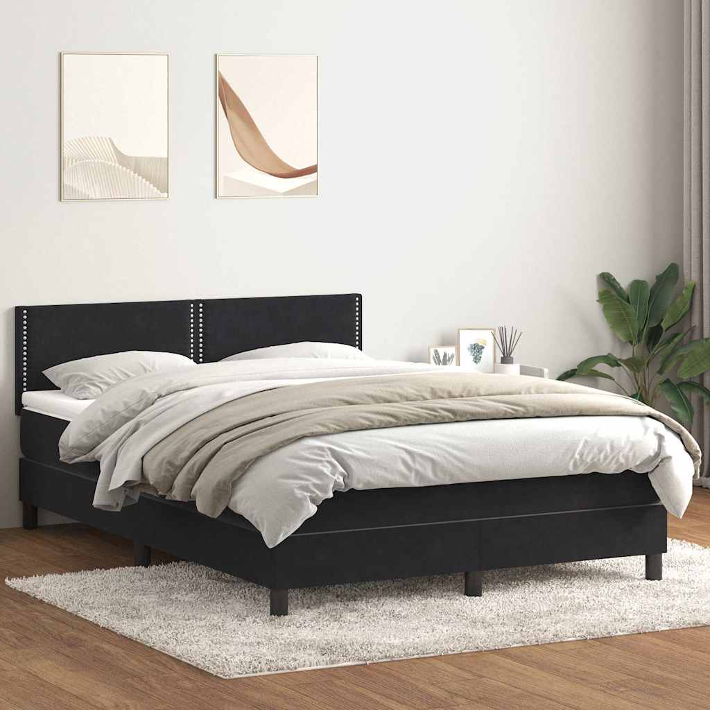 vidaXL Pat box spring cu saltea, negru, 160x210 cm, catifea