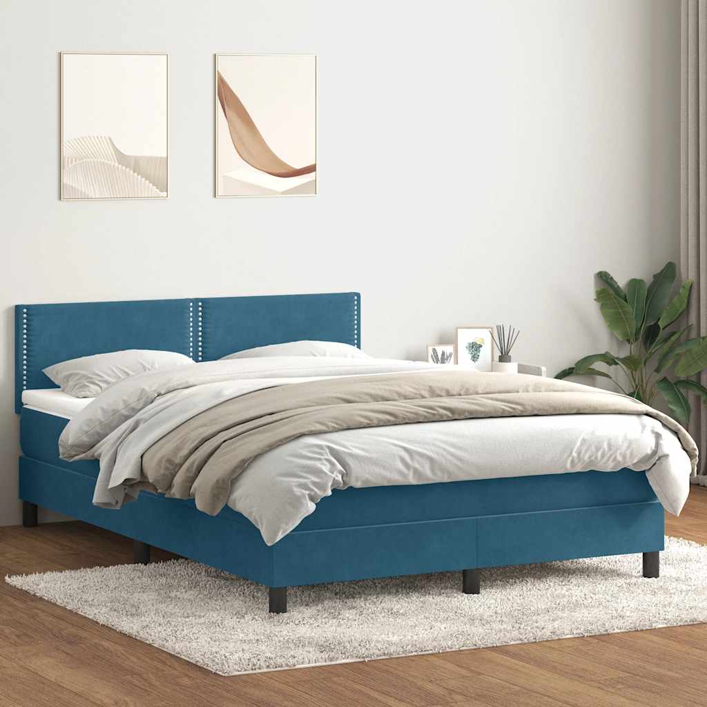 vidaXL Boxspringbett mit Matratze Dunkelblau 160x210 cm Samt