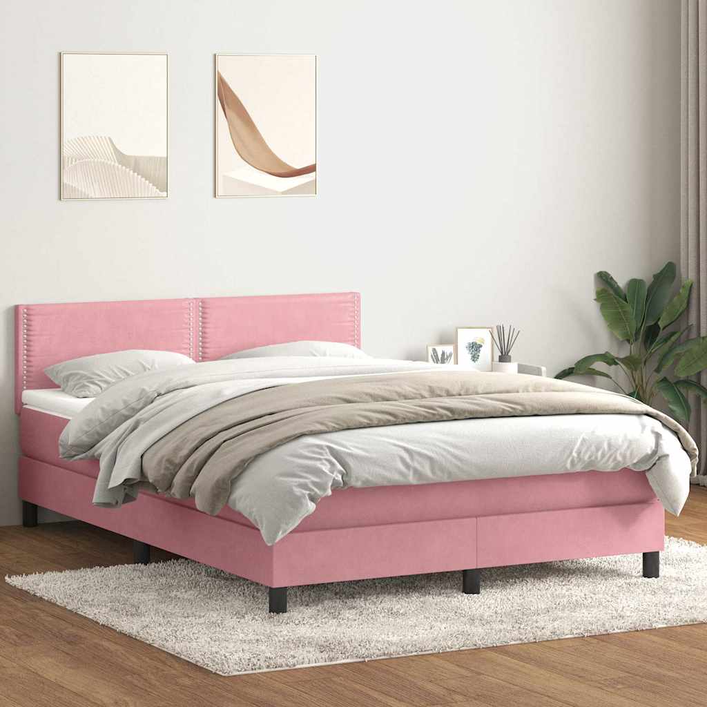 vidaXL Pat box spring cu saltea, roz, 160x210 cm, catifea