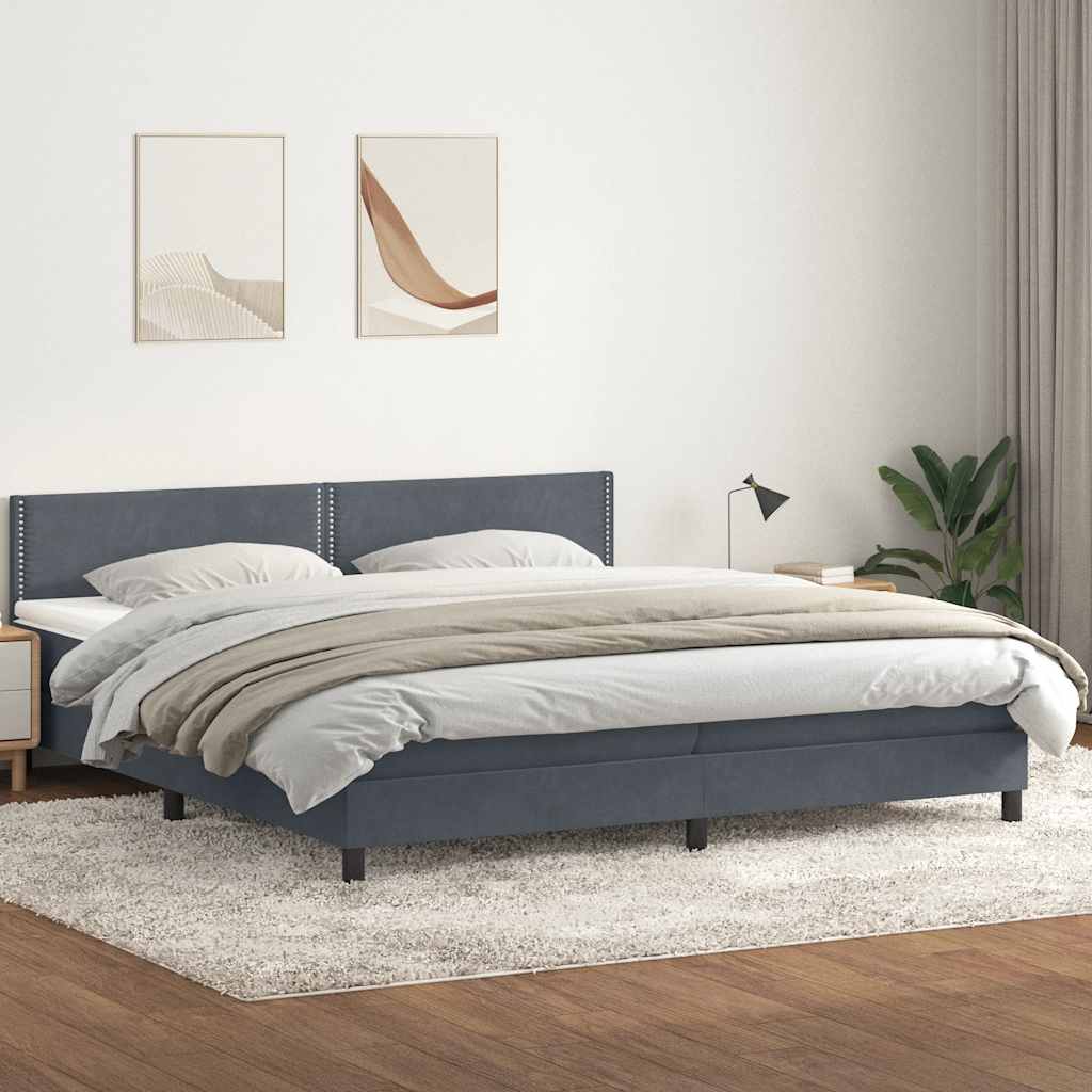 vidaXL Pat box spring cu saltea, gri închis, 180x210 cm, catifea