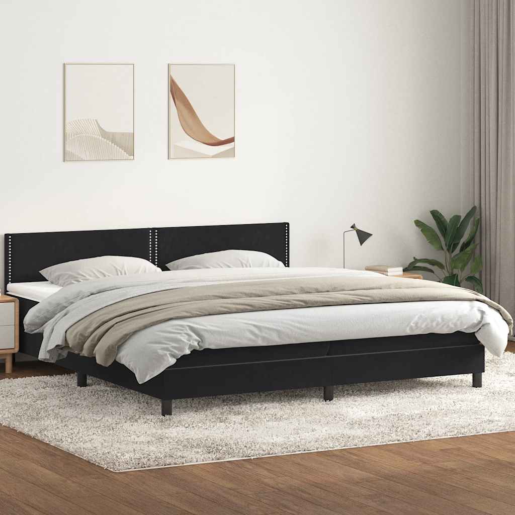 vidaXL Pat box spring cu saltea, negru, 180x210 cm, catifea