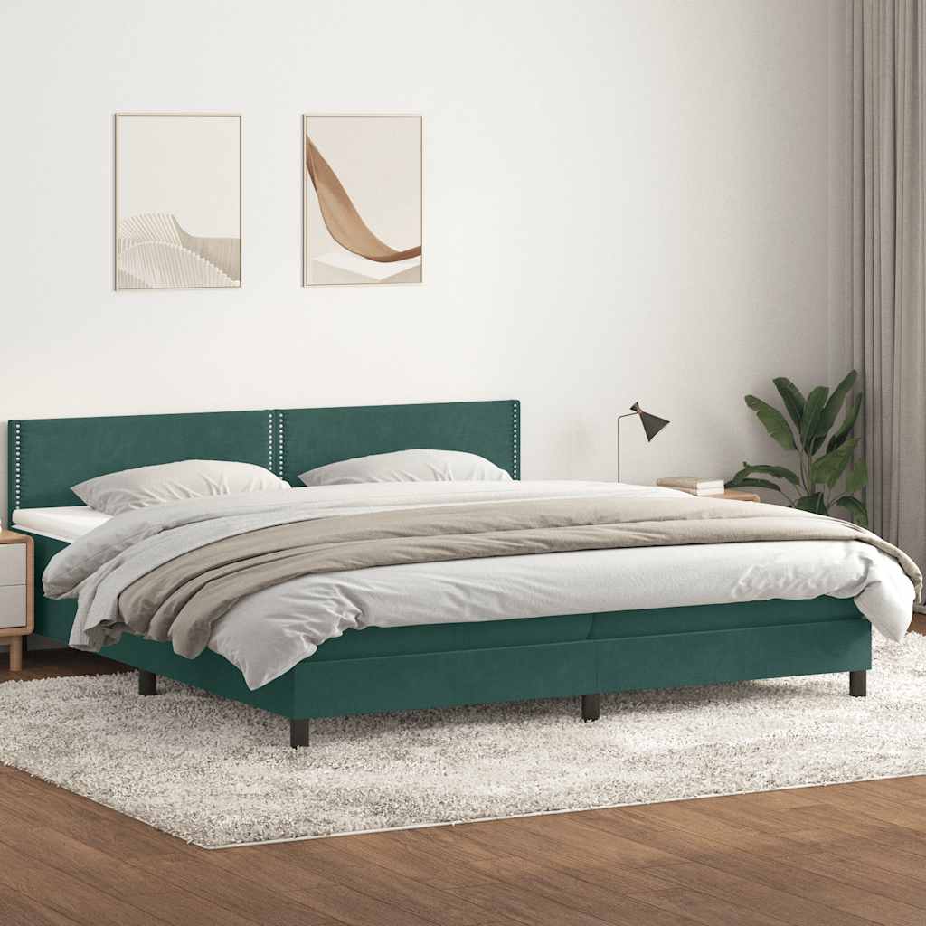 vidaXL Pat box spring cu saltea, verde închis, 180x210 cm, catifea