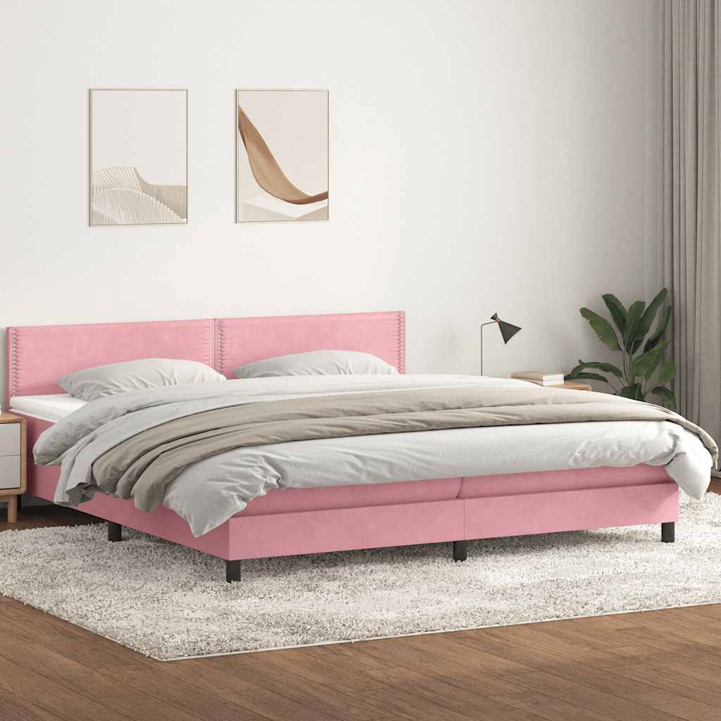 vidaXL Pat box spring cu saltea, roz, 180x210 cm, catifea