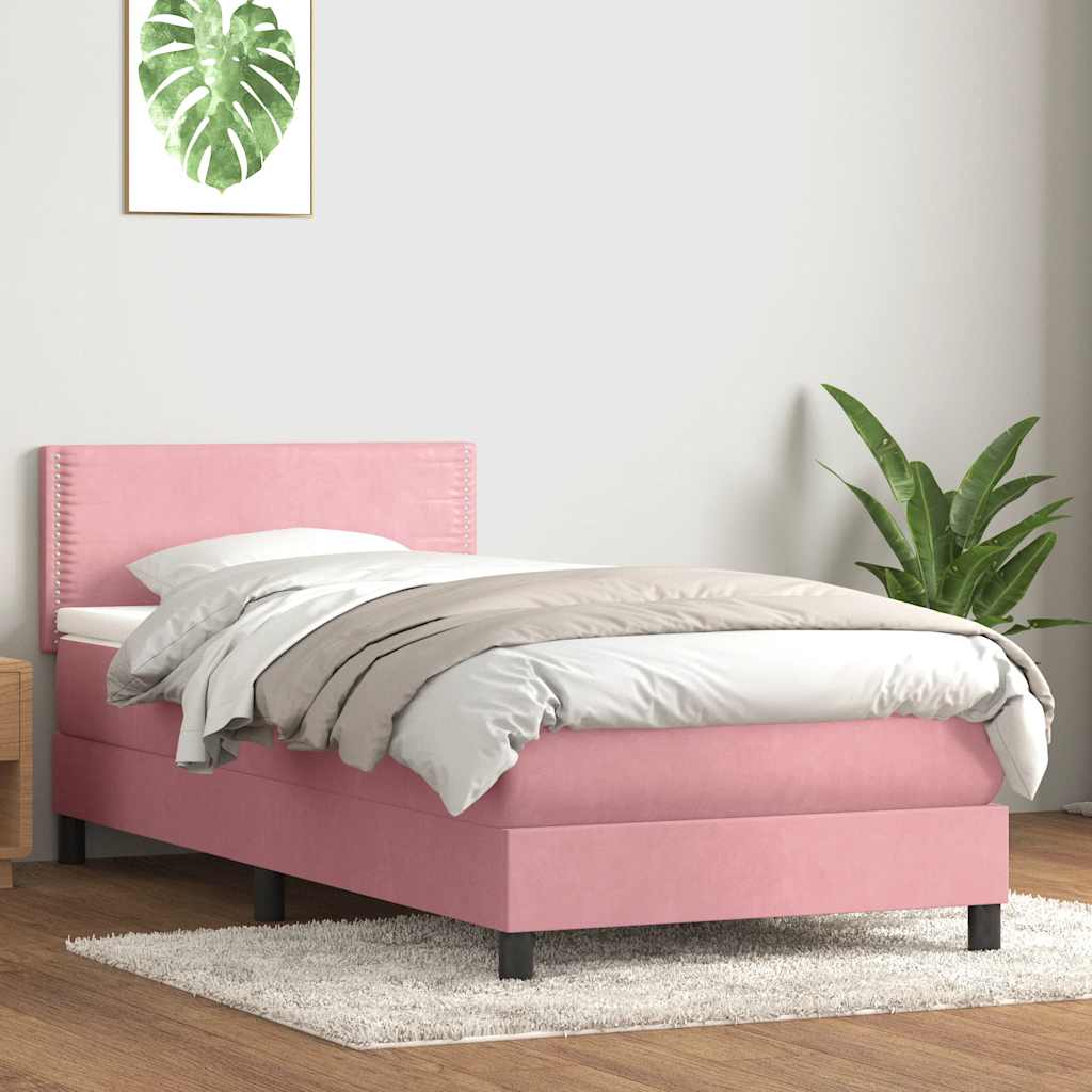 vidaXL Boxspringbett mit Matratze Rosa 80x220 cm Samt