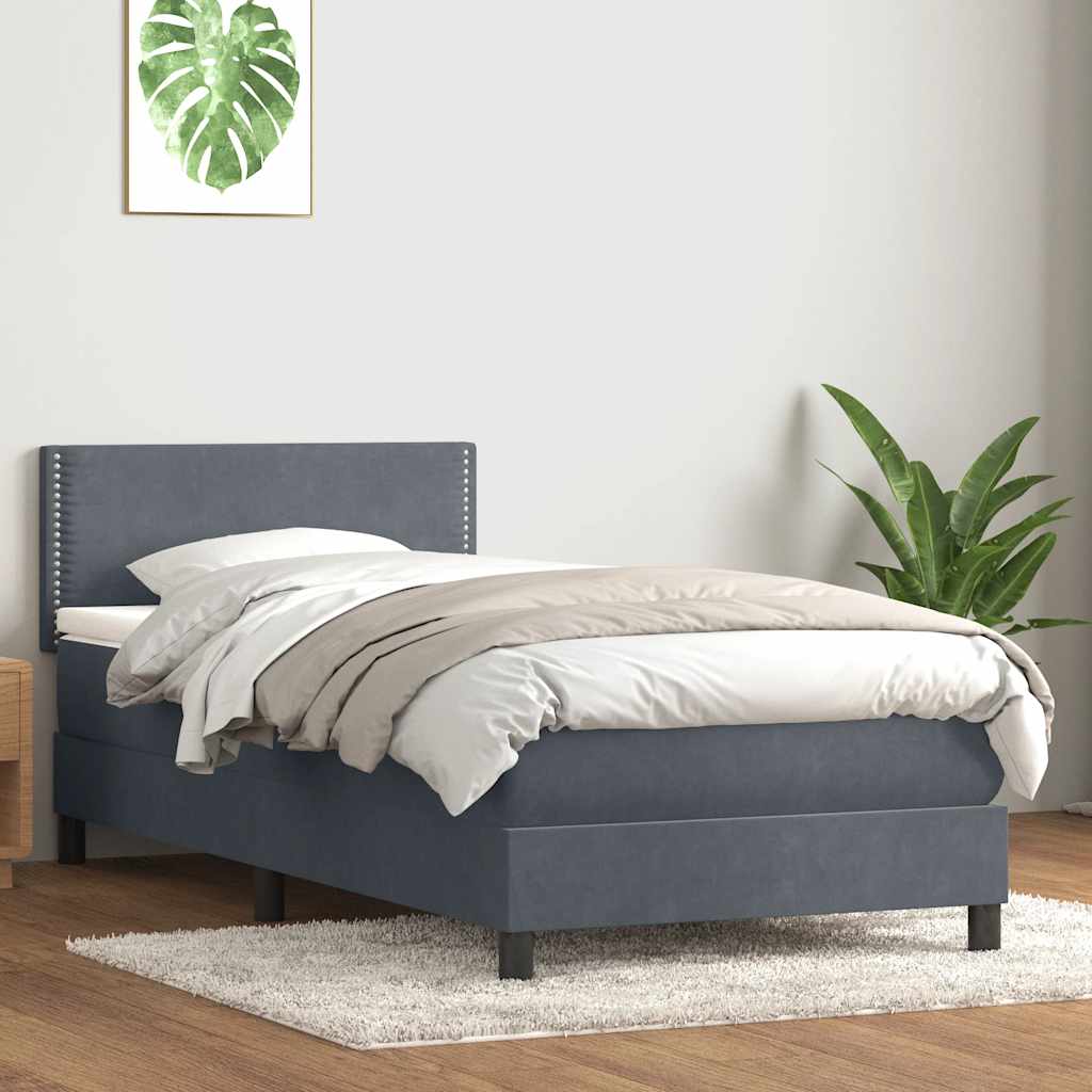 vidaXL Pat box spring cu saltea, gri închis, 100x220 cm, catifea