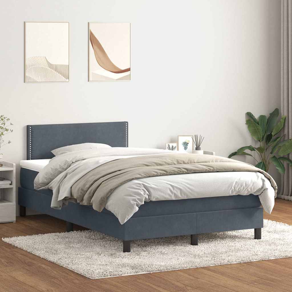 vidaXL Pat box spring cu saltea, gri închis, 120x220 cm, catifea