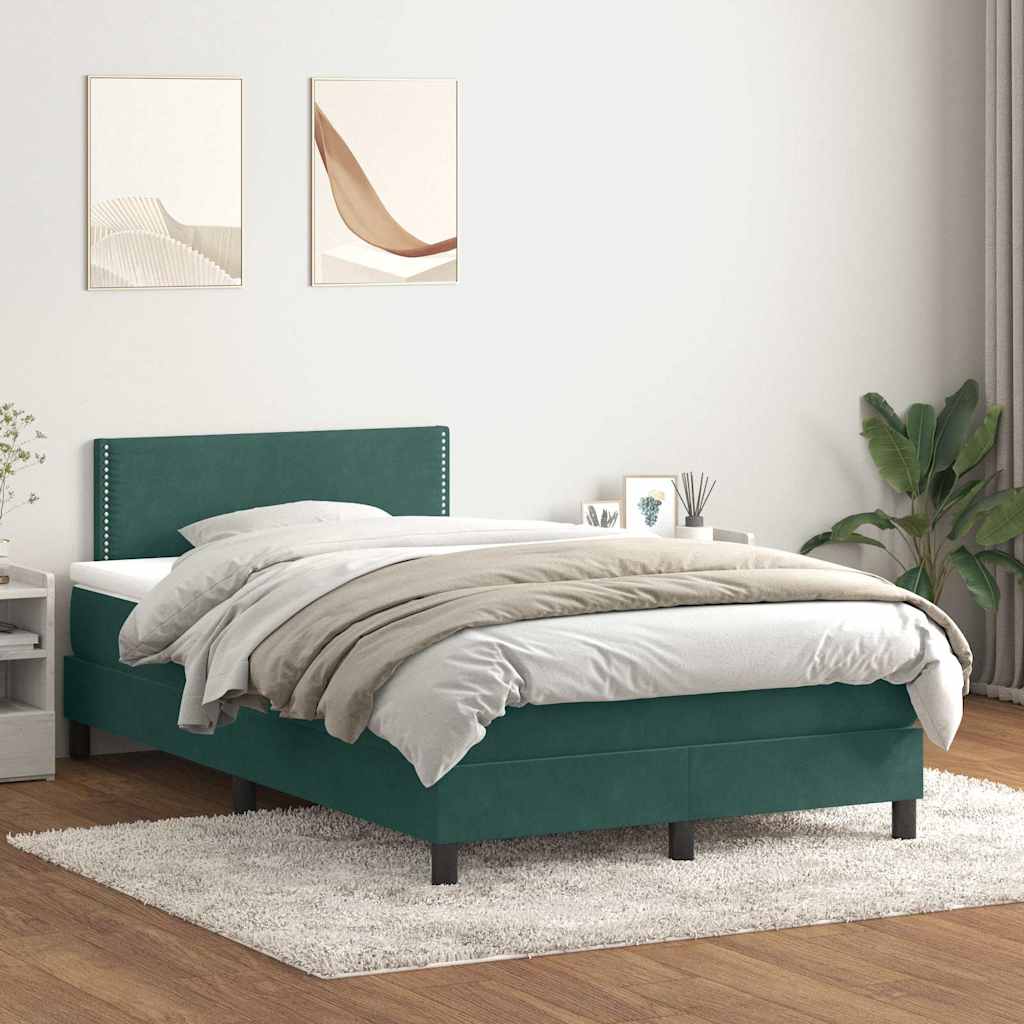 vidaXL Boxspringbett mit Matratze Dunkelgrün 120x220 cm Samt