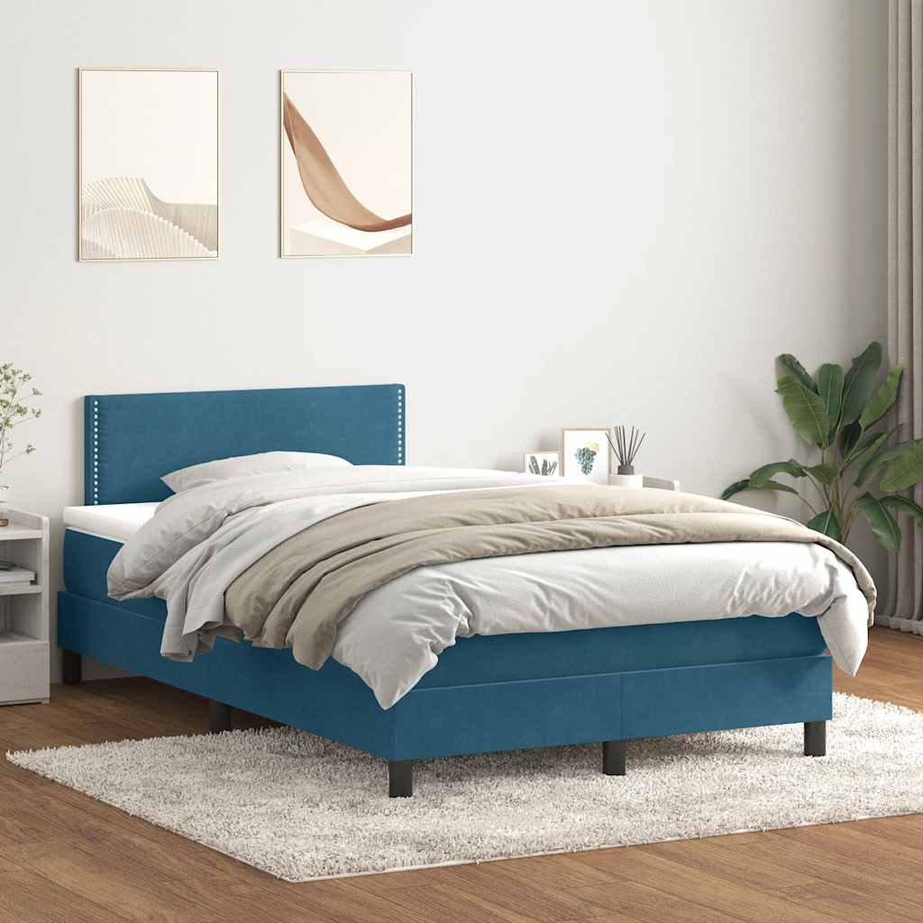 Box spring postel s matrací tmavě modrá 120x220 cm samet