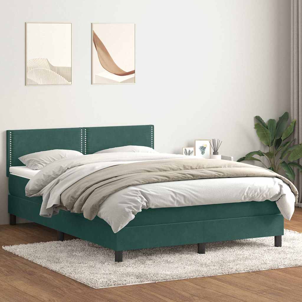 vidaXL Boxspringbett mit Matratze Dunkelgrün 160x220 cm Samt