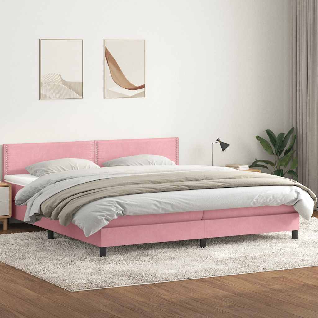 vidaXL Pat box spring cu saltea, roz, 180x220 cm, catifea