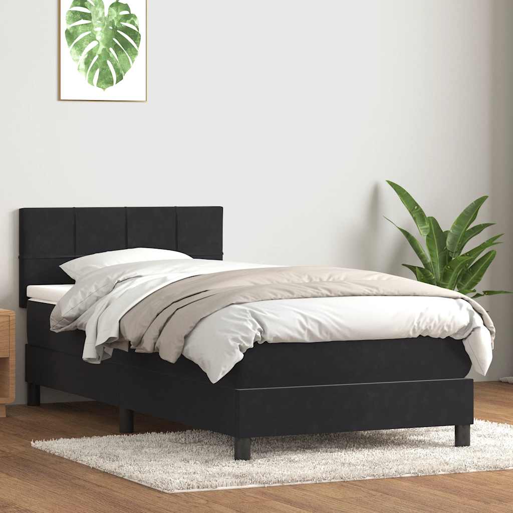 vidaXL Pat box spring cu saltea, negru, 80x210 cm, catifea