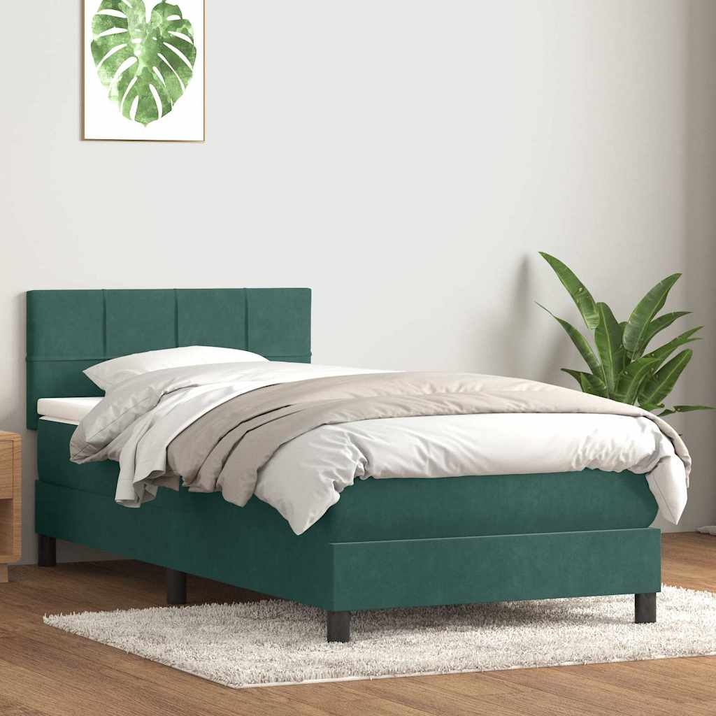 Box spring postel s matrací tmavě zelená 80x210 cm samet