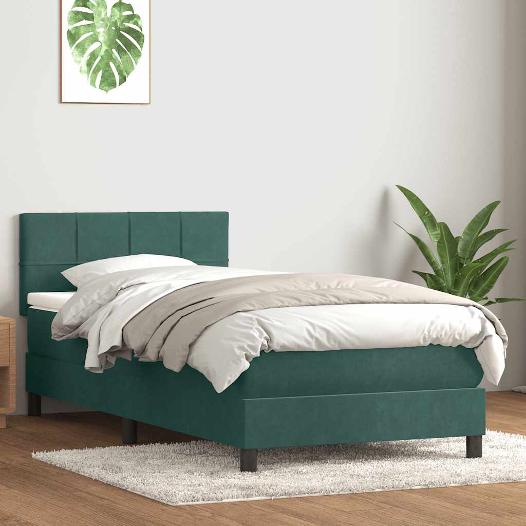 vidaXL Pat box spring cu saltea, verde închis, 90x210 cm, catifea