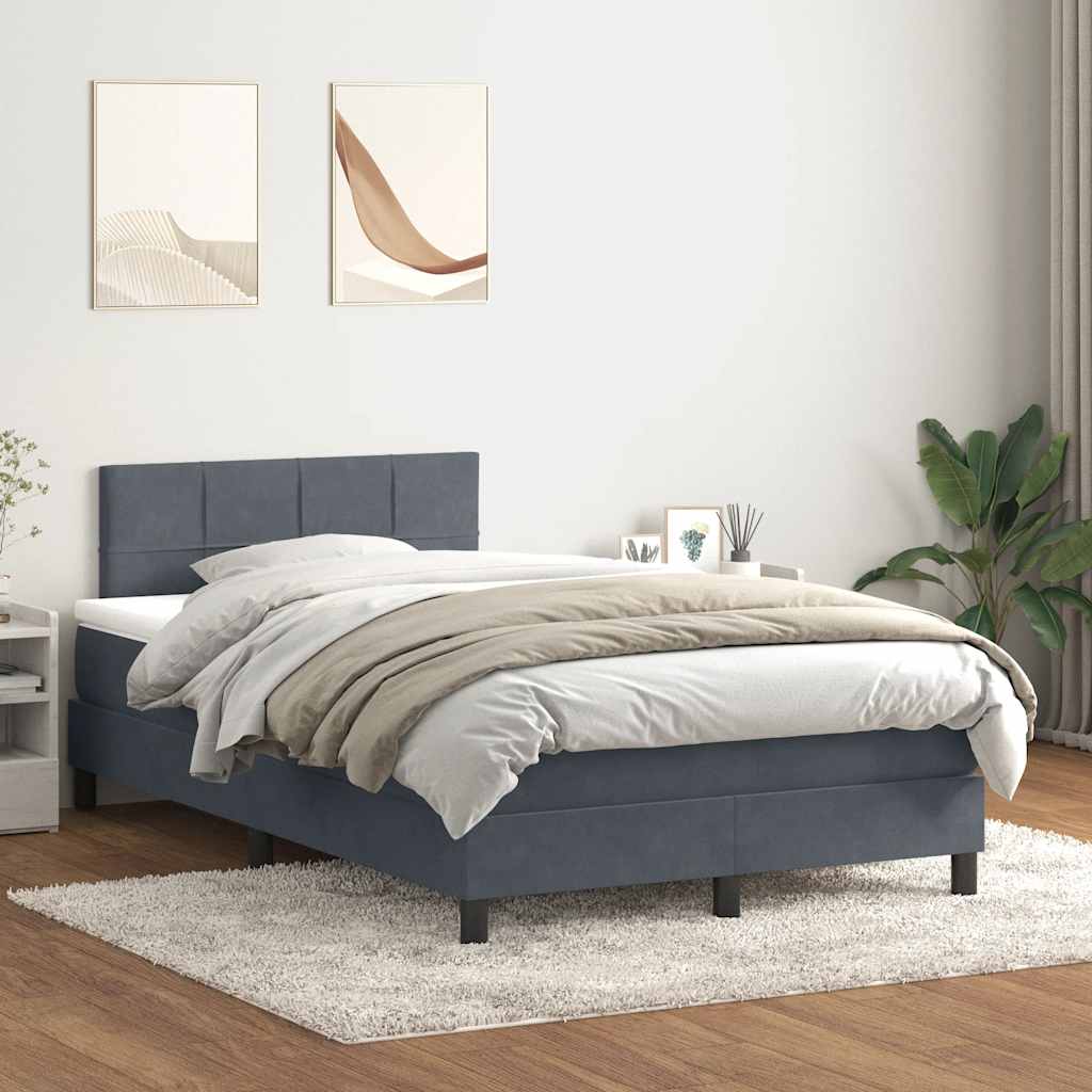 vidaXL Boxspringbett mit Matratze Dunkelgrau 120x210 cm Samt