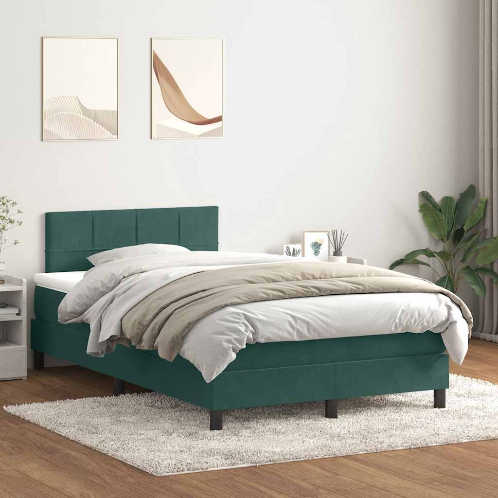 vidaXL Boxspringbett mit Matratze Dunkelgrün 120x210 cm Samt