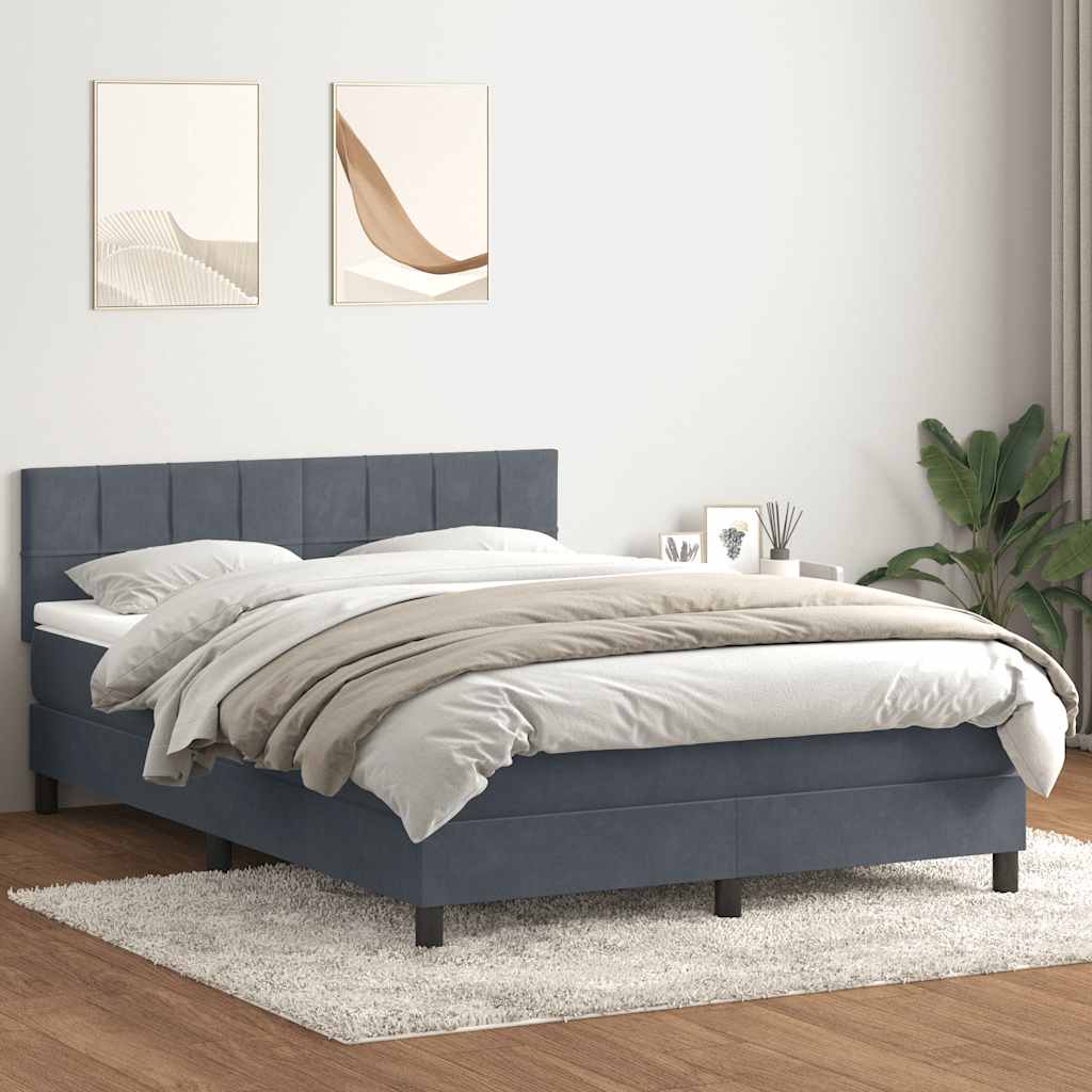 vidaXL Pat box spring cu saltea, gri închis, 140x210 cm, catifea