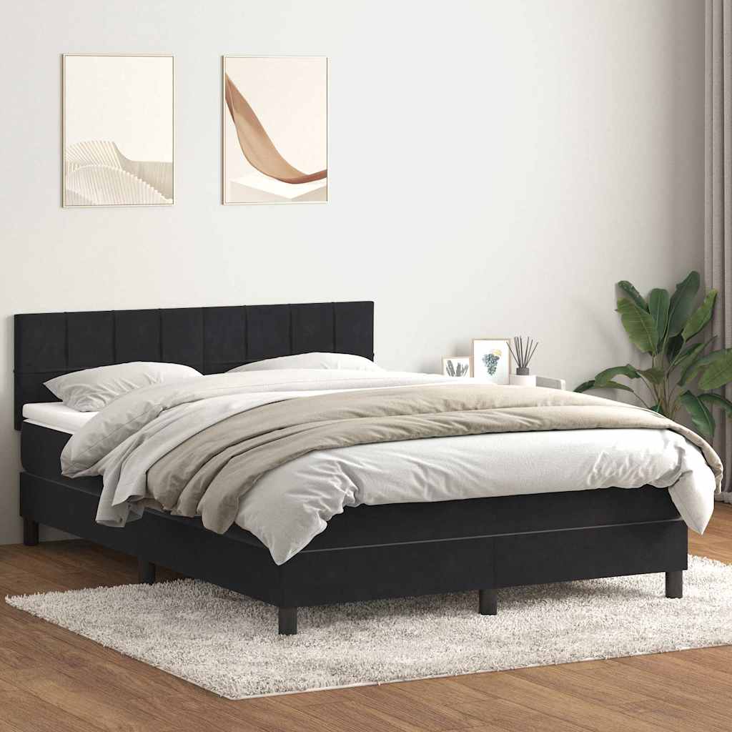 vidaXL Pat box spring cu saltea, negru, 140x210 cm, catifea