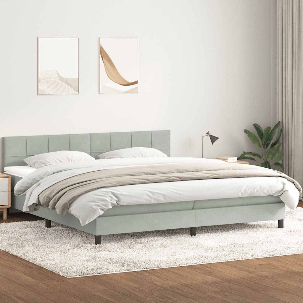 vidaXL Boxspringbett mit Matratze Hellgrau 180x210 cm Samt