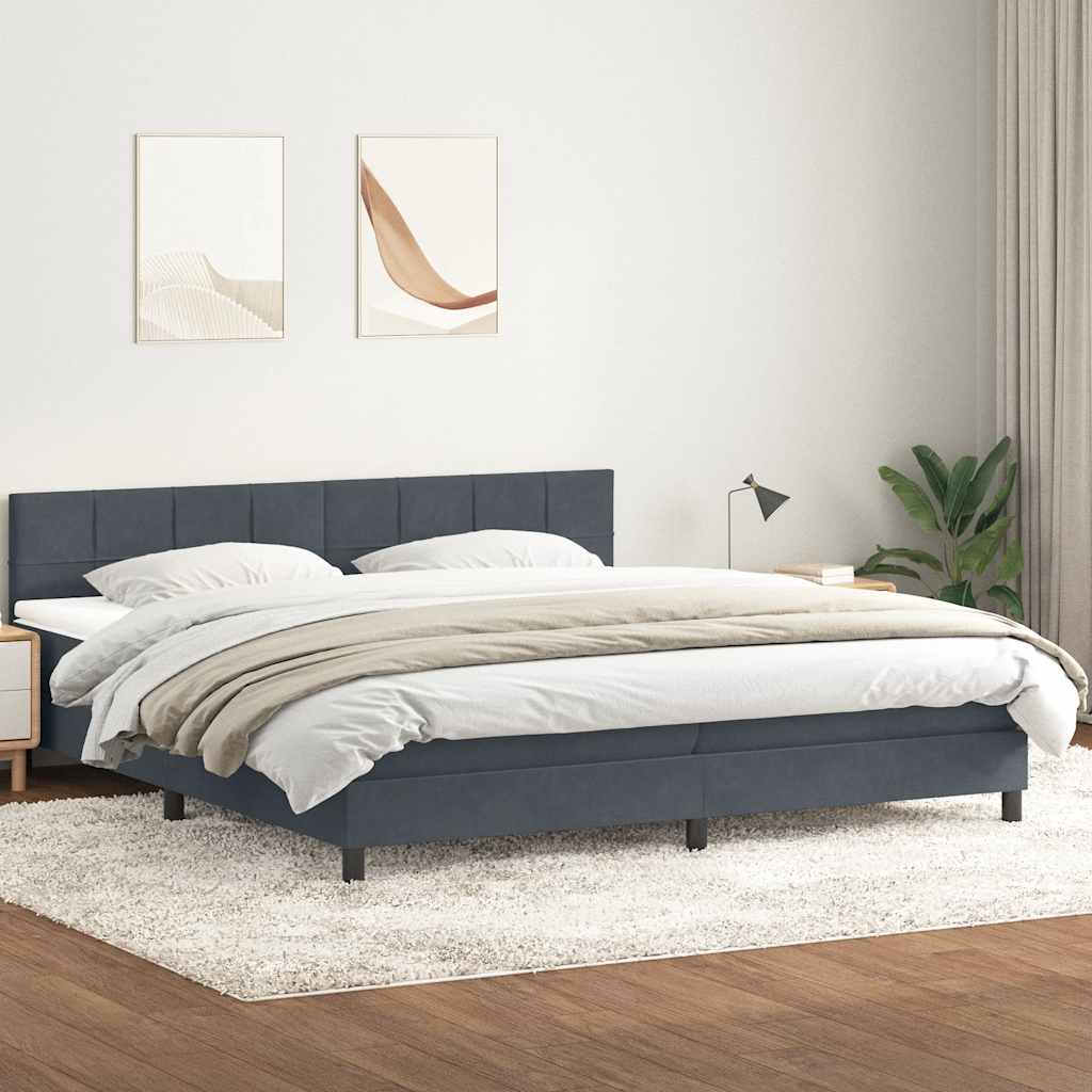 vidaXL Pat box spring cu saltea, gri închis, 180x210 cm, catifea