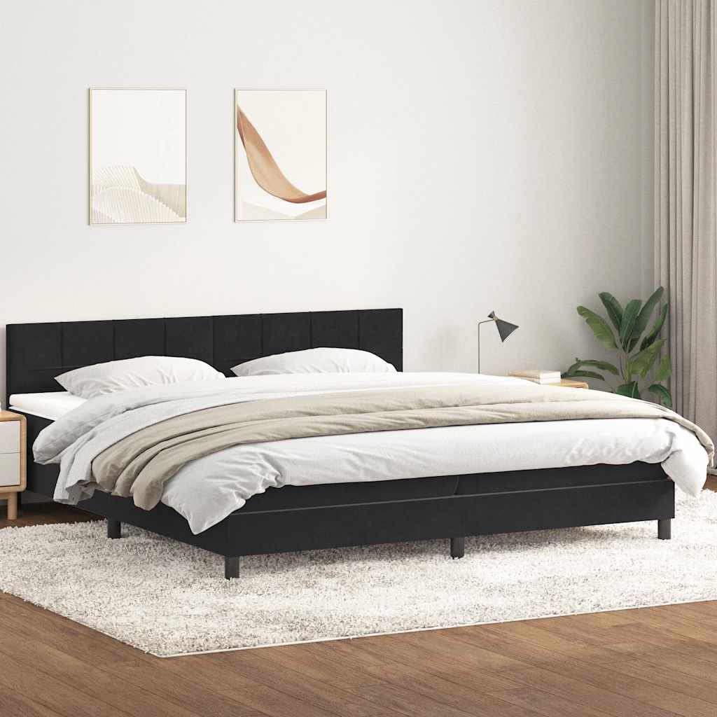 vidaXL Pat box spring cu saltea, negru, 180x210 cm, catifea