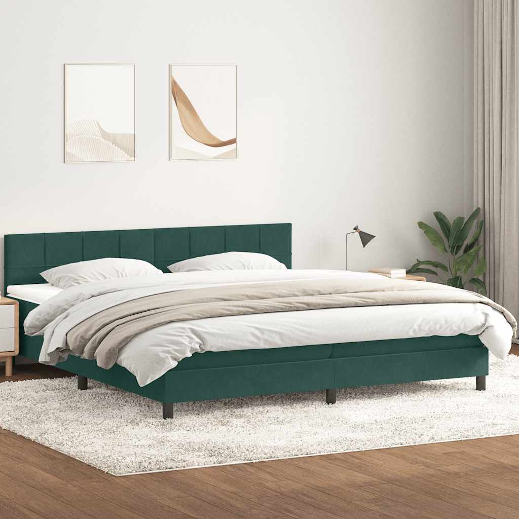 vidaXL Pat box spring cu saltea, verde închis, 180x210 cm, catifea