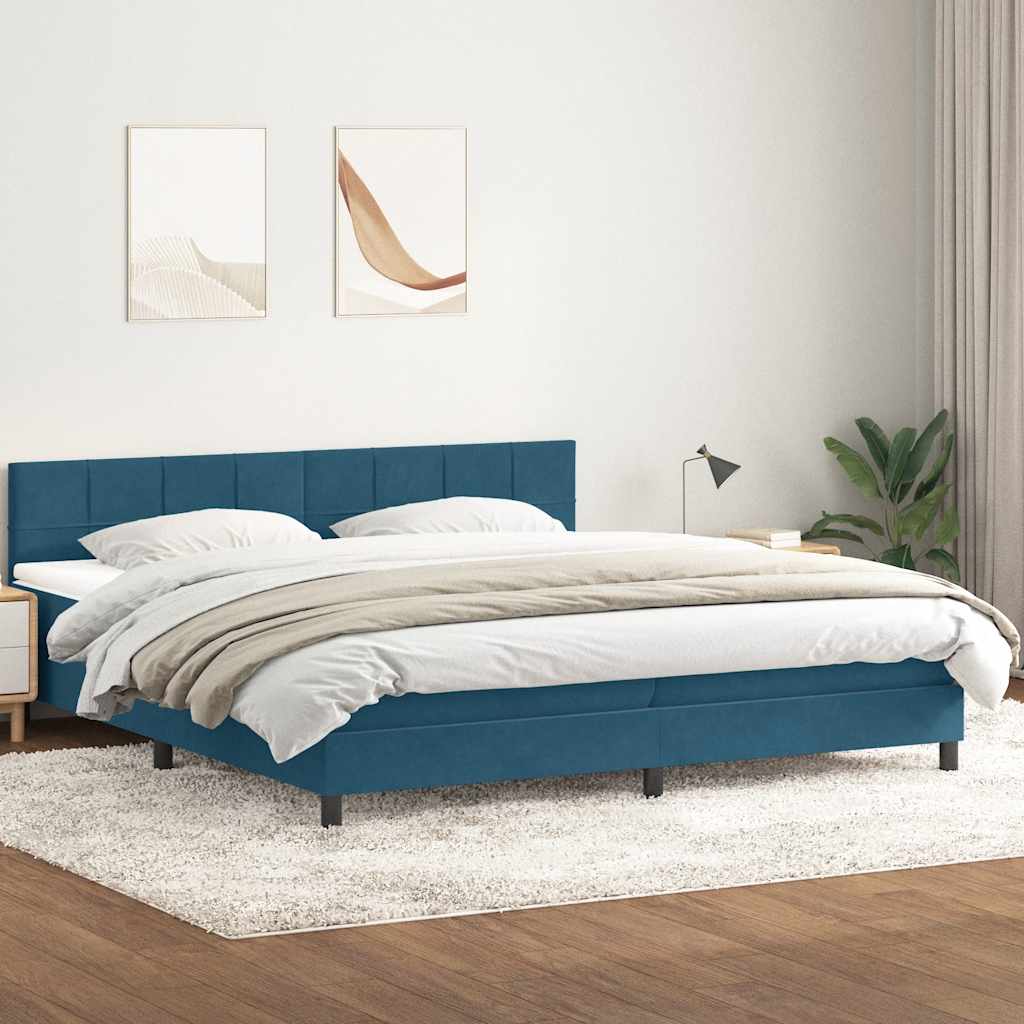 vidaXL Pat box spring cu saltea, albastru închis, 180x210 cm, catifea