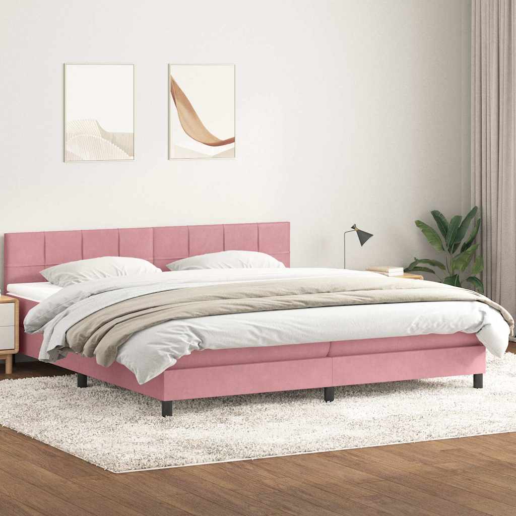 vidaXL Pat box spring cu saltea, roz, 180x210 cm, catifea