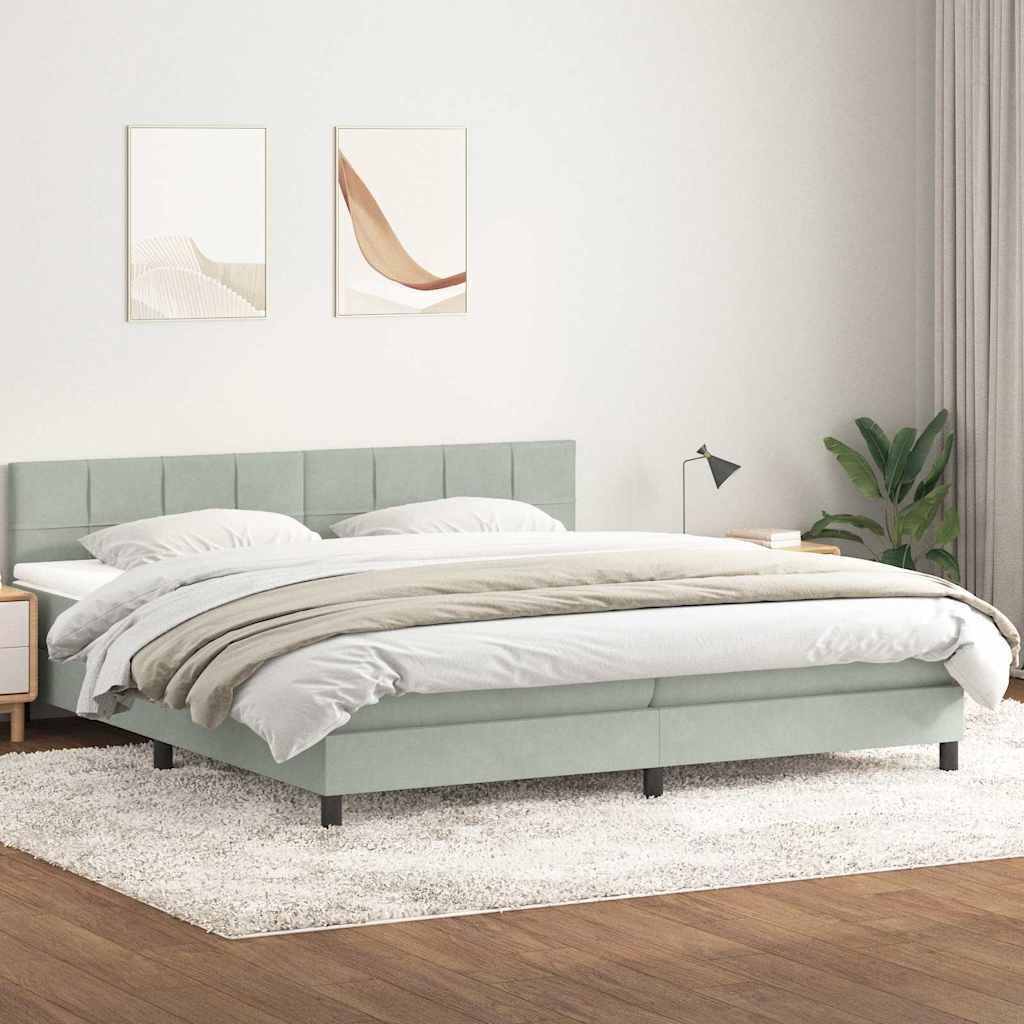 vidaXL Boxspringbett mit Matratze Hellgrau 200x210 cm Samt