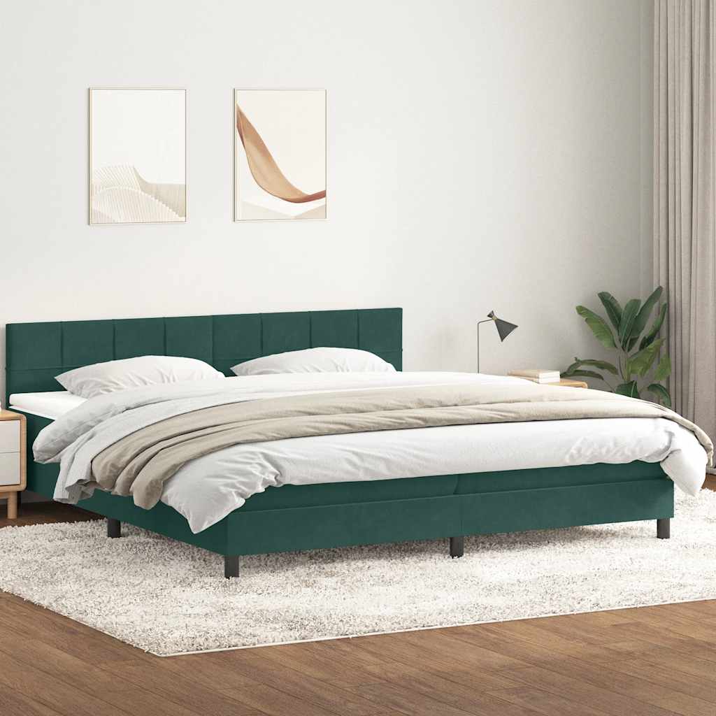 vidaXL Boxspringbett mit Matratze Dunkelgrün 200x210 cm Samt