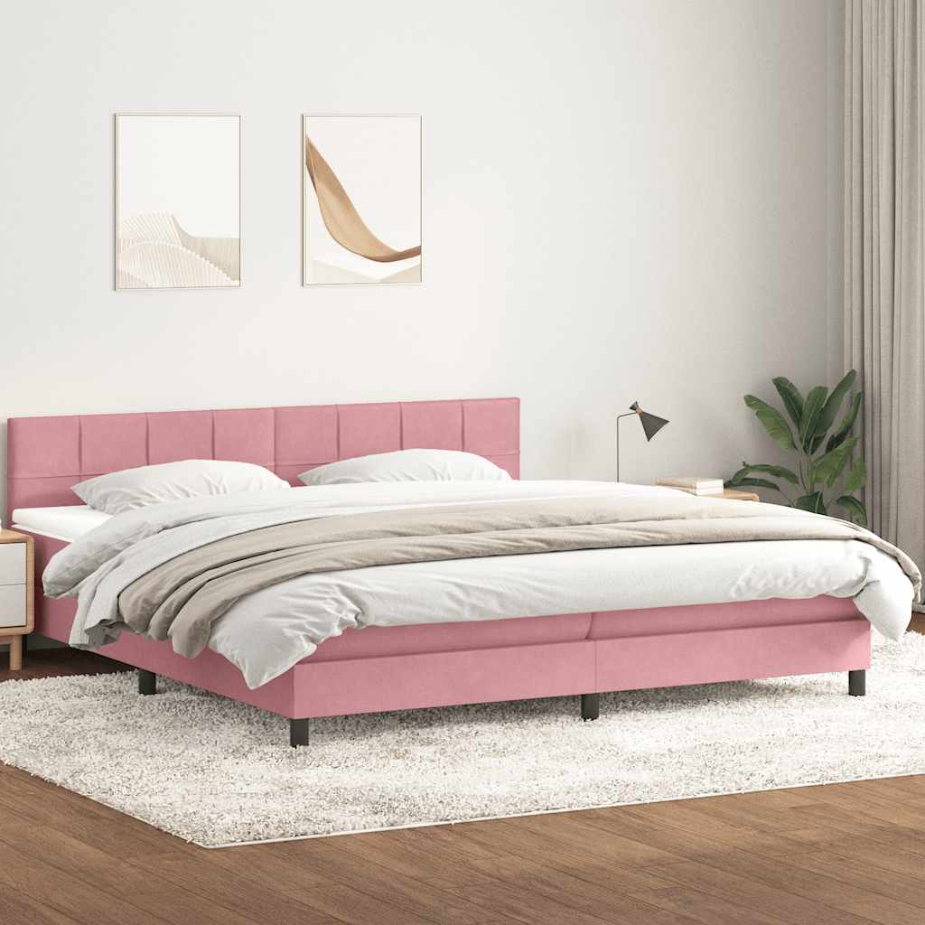 vidaXL Pat box spring cu saltea, roz, 200x210 cm, catifea