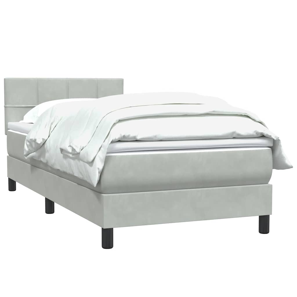 vidaXL Boxspring met matras fluweel lichtgrijs 80x220 cm afbeelding