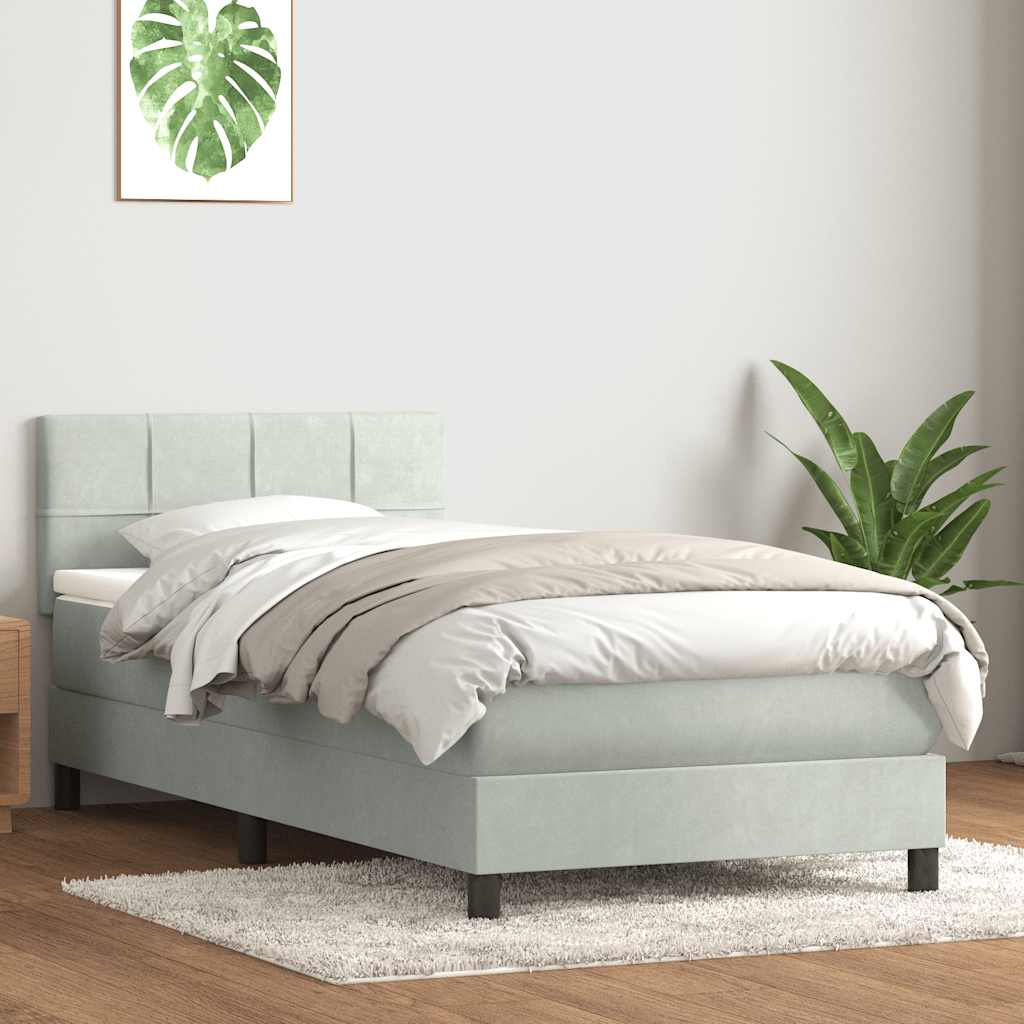 Kontinentalseng med madras og topmadras 90 x 220 cm - lysegrå fløjl