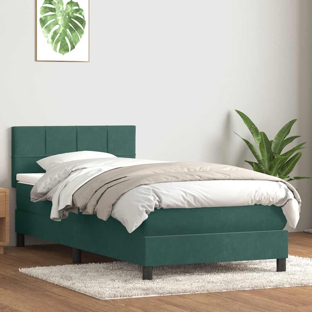 vidaXL Pat box spring cu saltea, verde închis, 100x220 cm, catifea