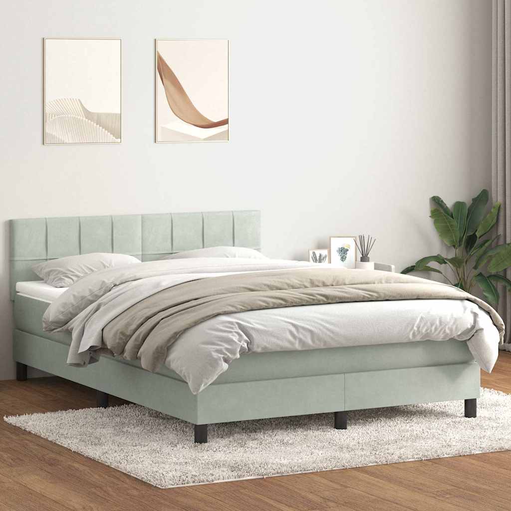 vidaXL Pat box spring cu saltea, gri deschis, 140x220 cm, catifea