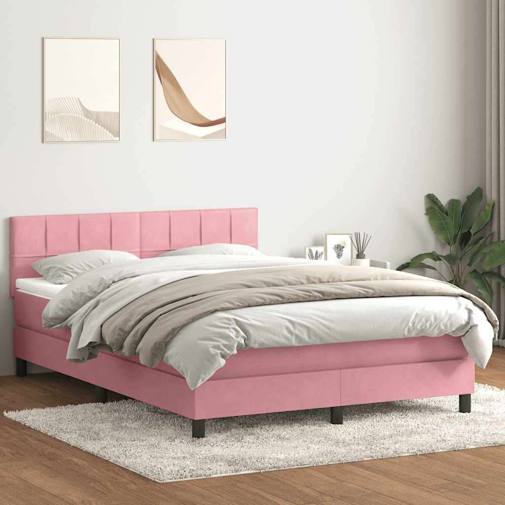 vidaXL Boxspringbett mit Matratze Rosa 140x220 cm Samt