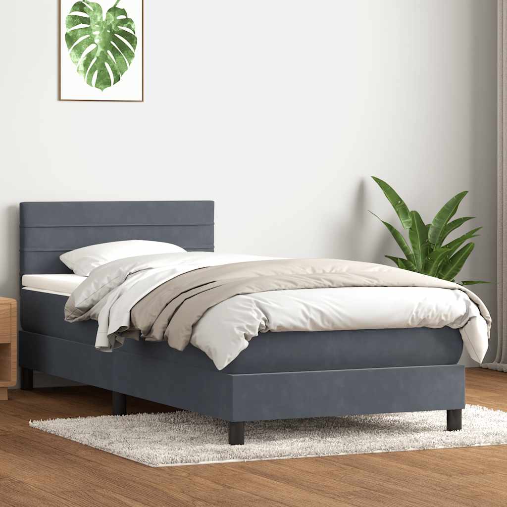 vidaXL Pat box spring cu saltea, gri închis, 80x210 cm, catifea