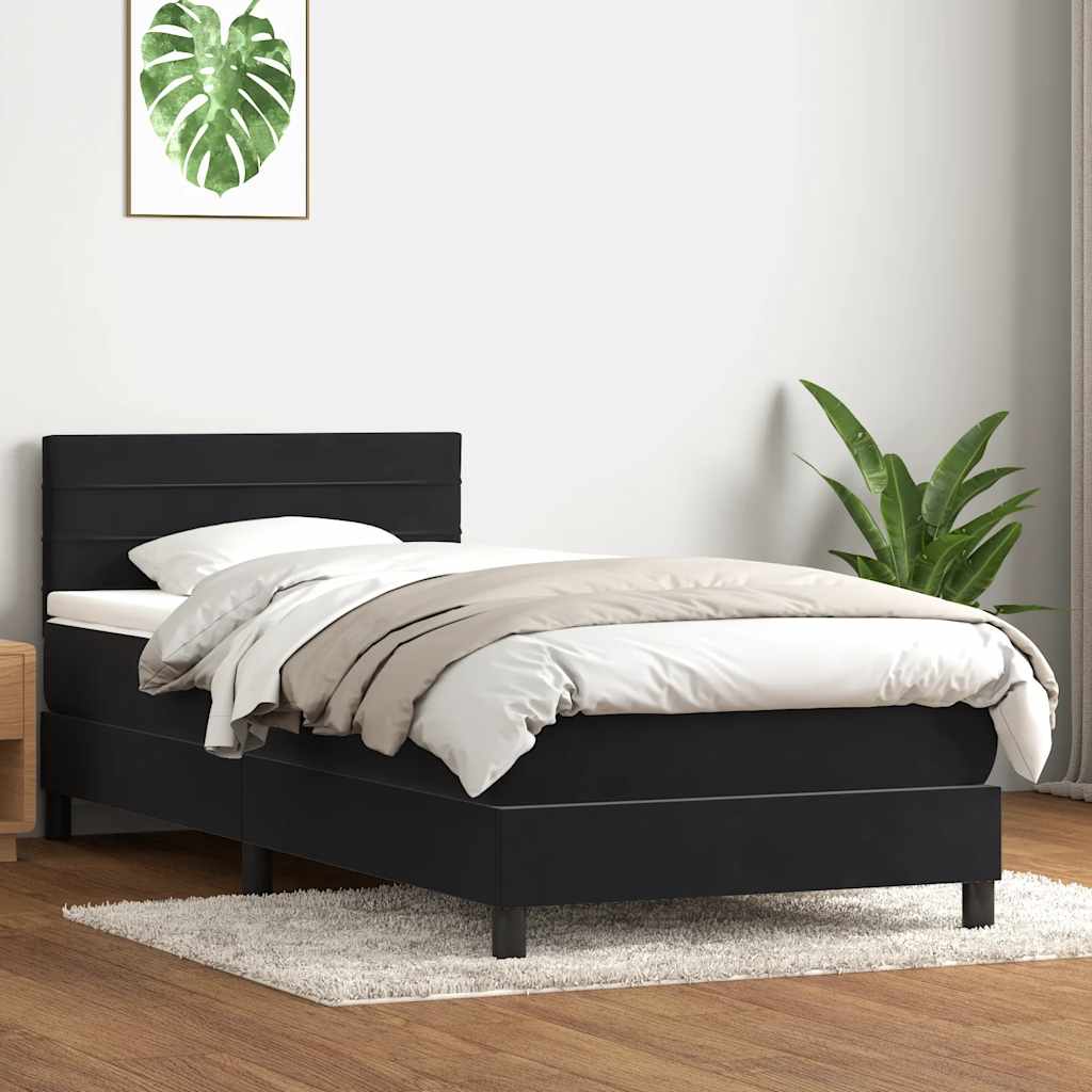 vidaXL Pat box spring cu saltea, negru, 80x210 cm, catifea