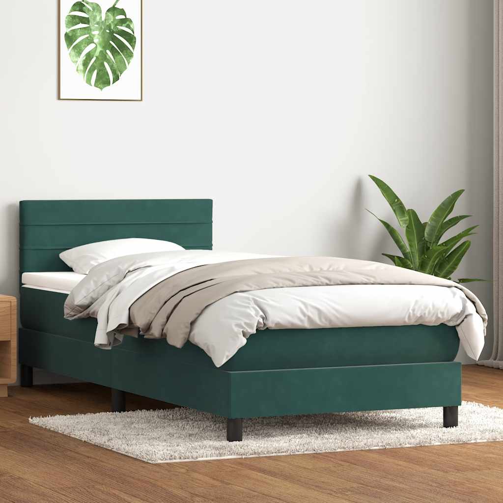 vidaXL Pat box spring cu saltea, verde închis, 80x210 cm, catifea