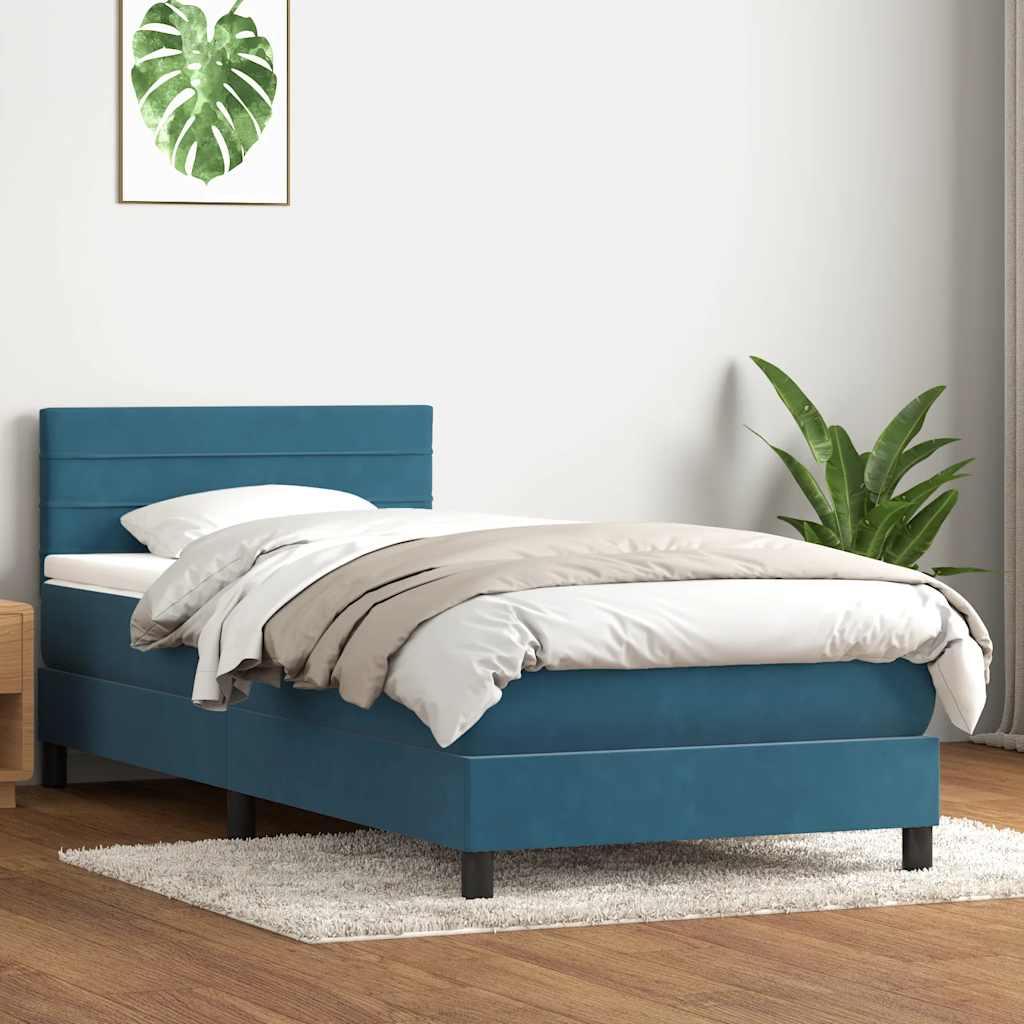 vidaXL Pat box spring cu saltea, albastru închis, 80x210 cm, catifea