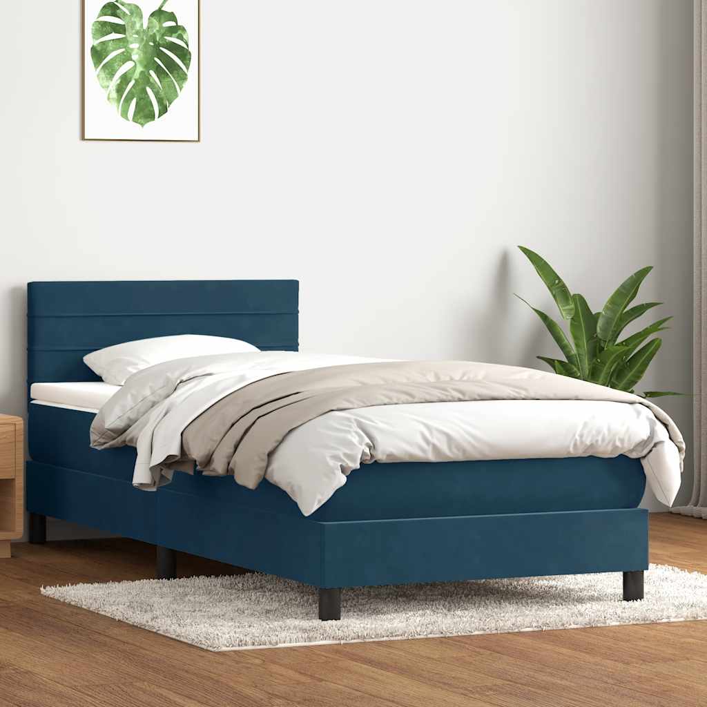 Thumbnail - vidaXL Boxspringbett mit Matratze Dunkelblau 80x210 cm Samt